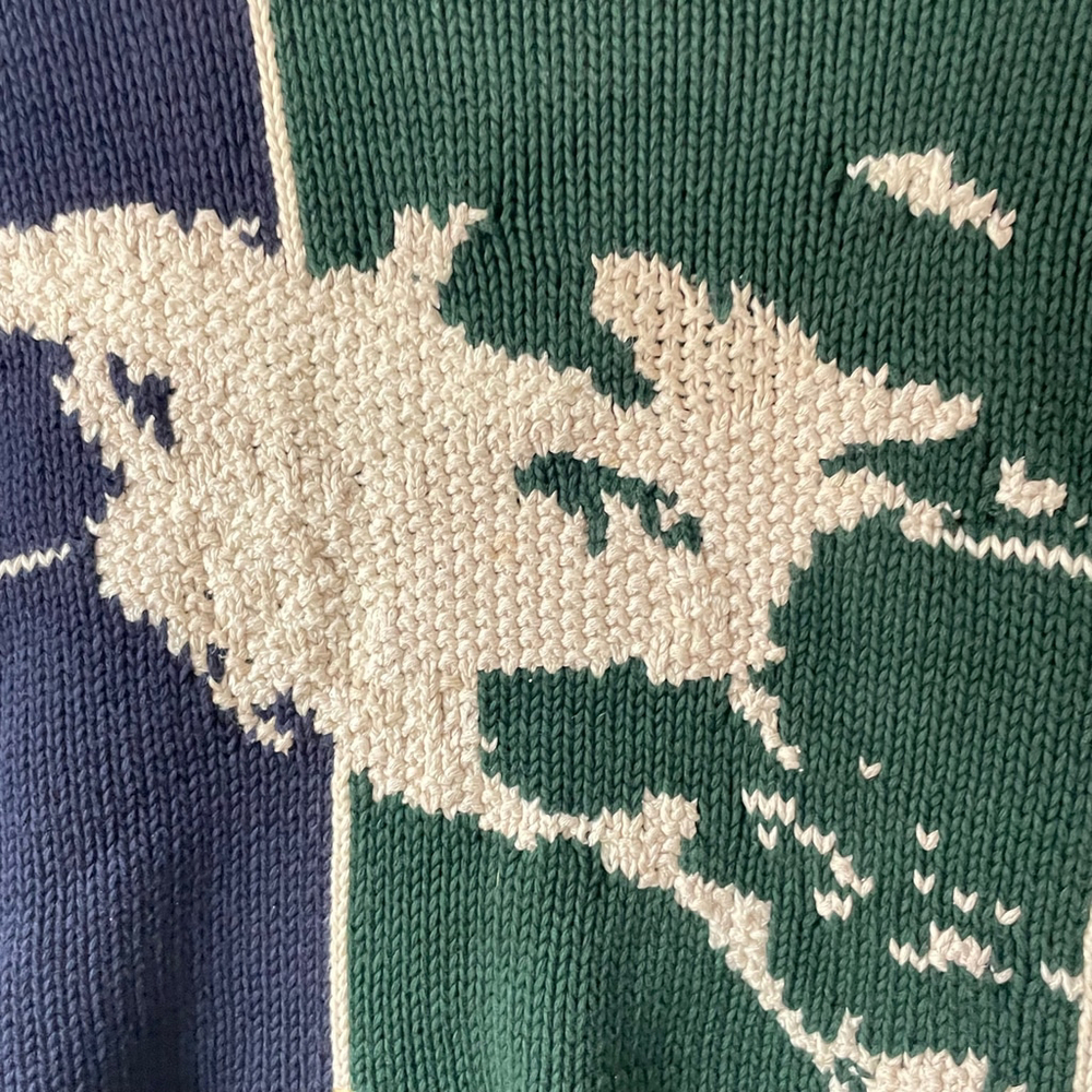 Vintage Y2K Nautica Handknit Map Sweater XXL Green Navy - Picture 3 of 8